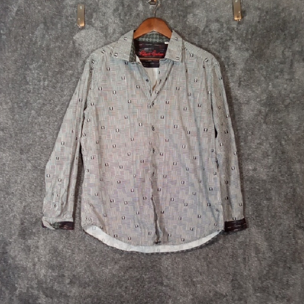 Robert Graham Skull Black N White Button Down Office Work Professional Shirt L